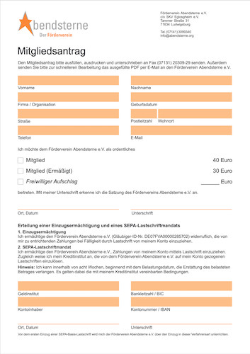 Mitgliedsantrag für den Förderverein Abendsterne e.V. als PDF-Datei